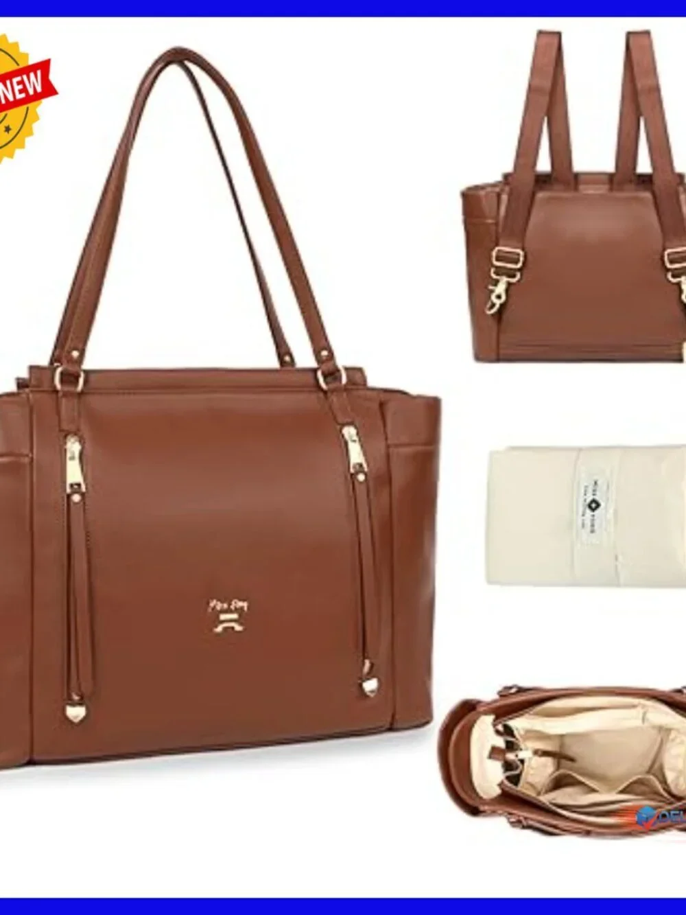 Large Capacity Diaper Bag Tote Backpack with Changing Pad 12 Pockets